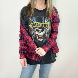 BEACHLUNCHLOUNGE Red with Sparkle Plaid Flannel Button Down Shirt size Medium